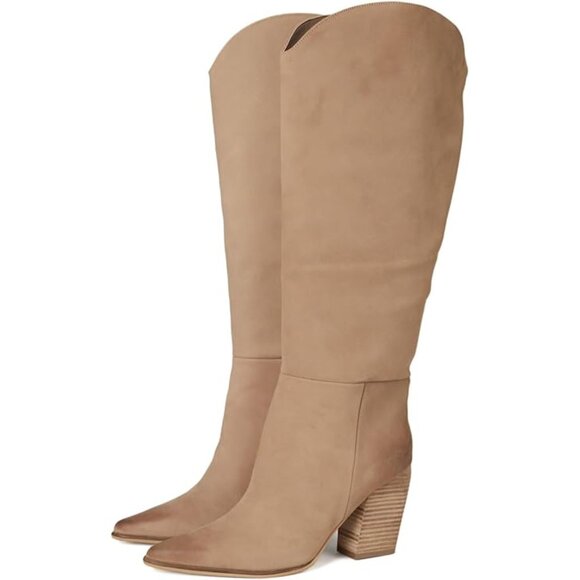 Steve Madden Shoes Croft Tan Nubuck Leather Western Heeled Knee High Boots